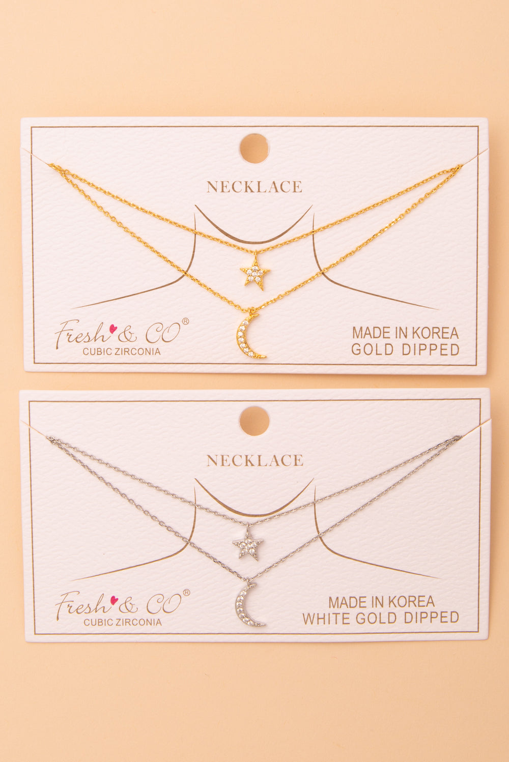 Kassidy Cubic Zirconia Moon and Star Pendant Chain Necklace