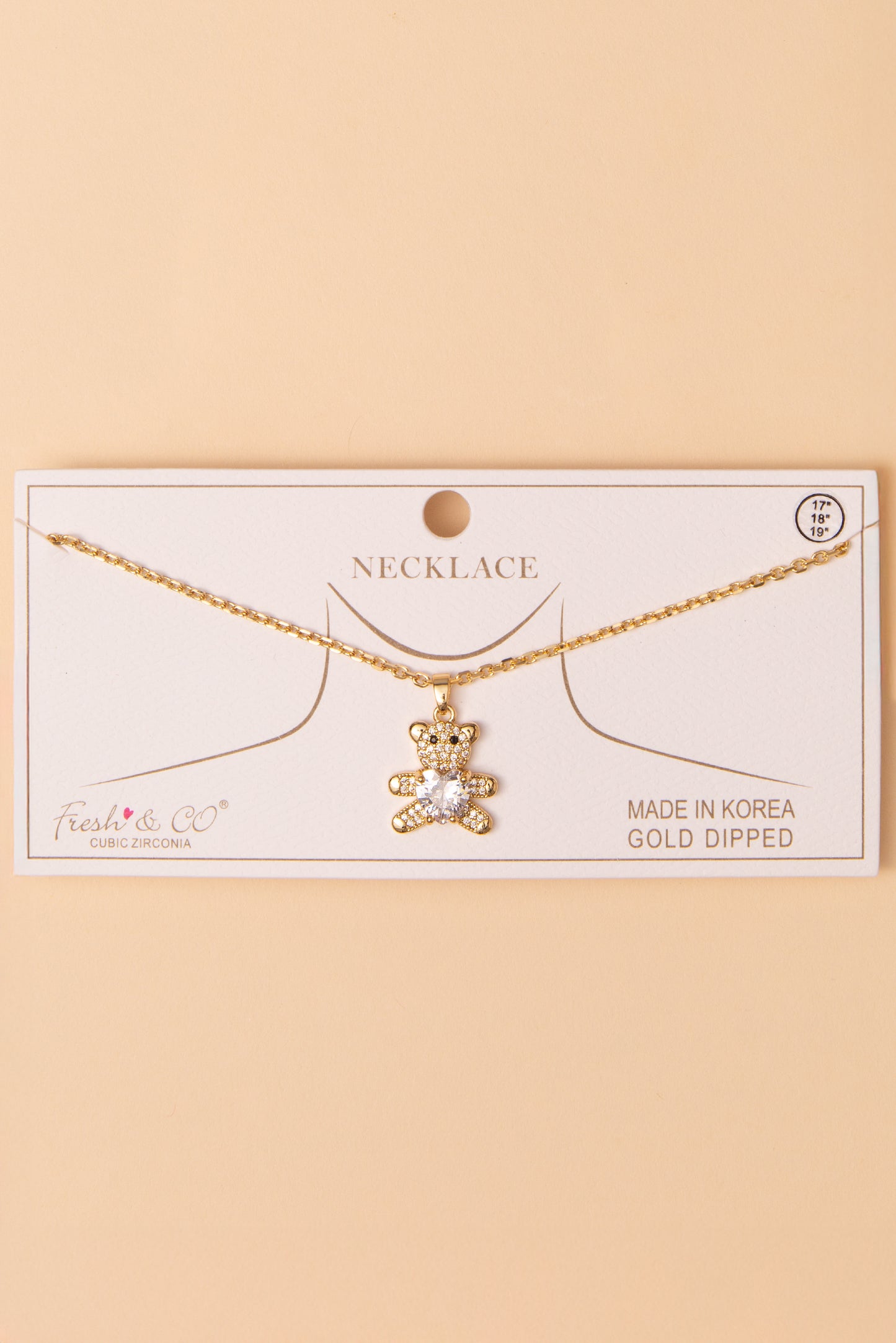 Evelyn Cubic Zirconia Teddy Bear Pendant Necklace | Gold