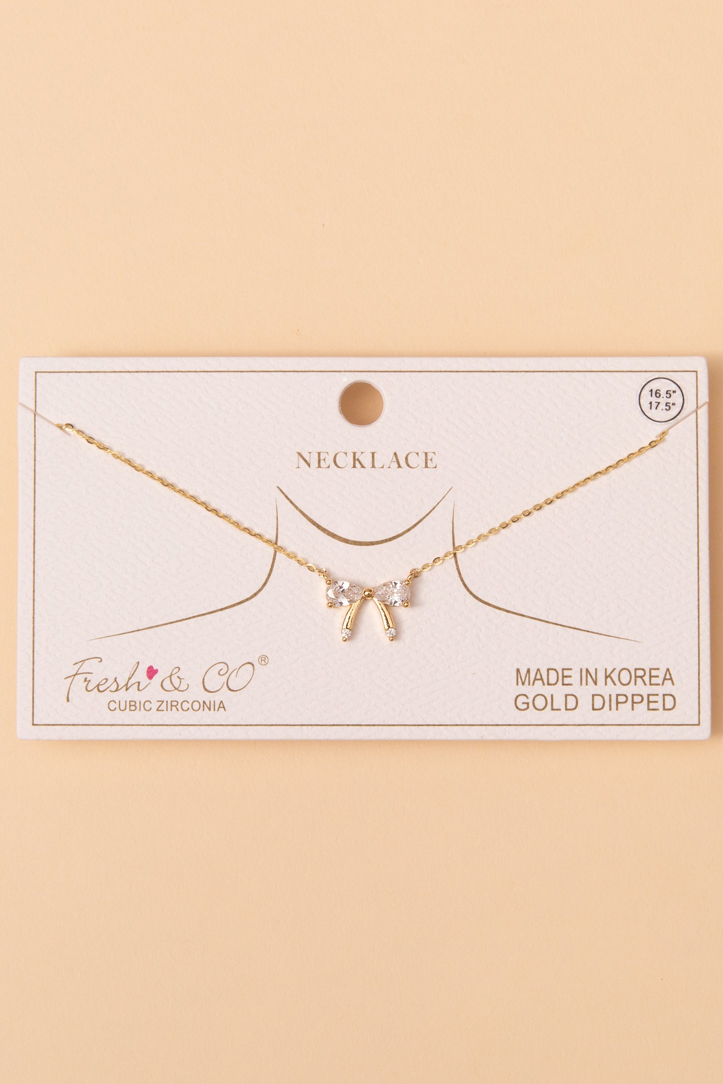 Ava Cubic Zirconia Bow Pendant Necklace | Gold