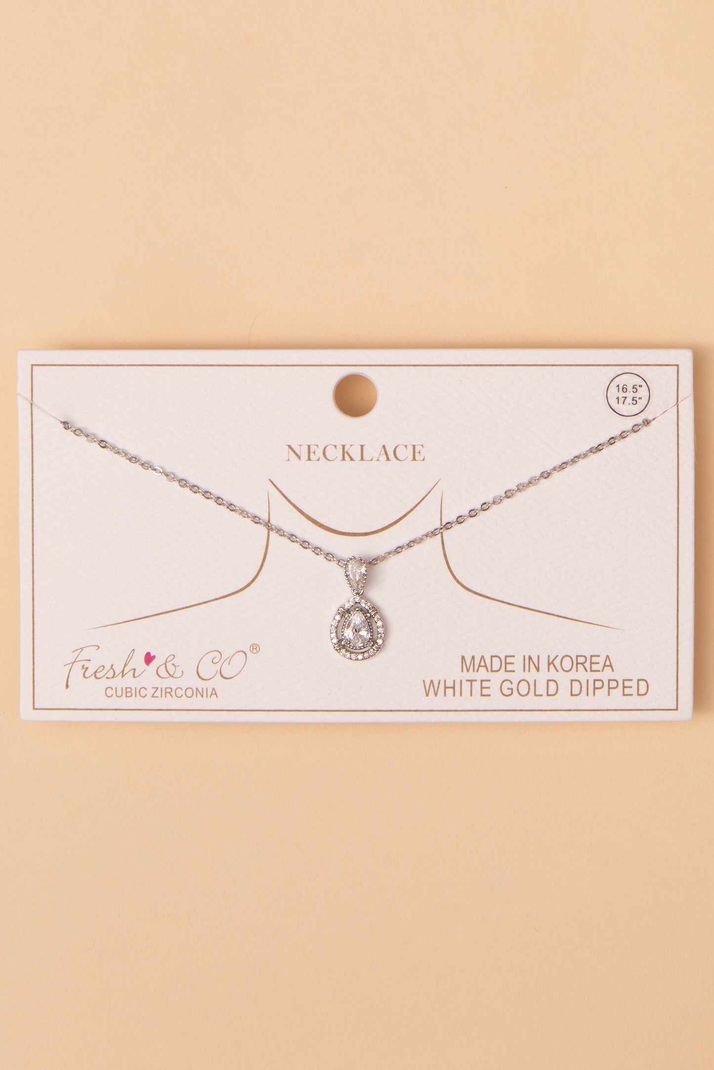 Camila Cubic Zirconia Teardrop Halo Pendant Necklace | White Gold