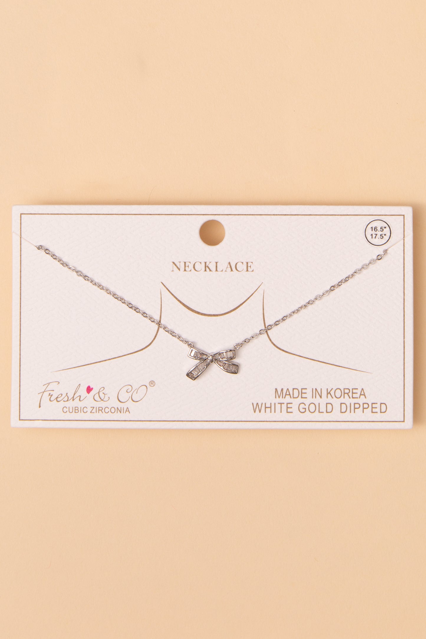 Harper Cubic Zirconia Bow Pendant Necklace | White Gold