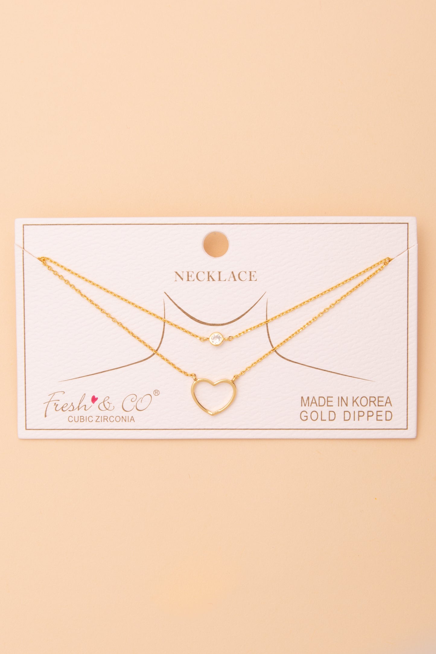 Esther Heart Cutout and Cubic Zirconia Pendant Chain Necklace | Gold