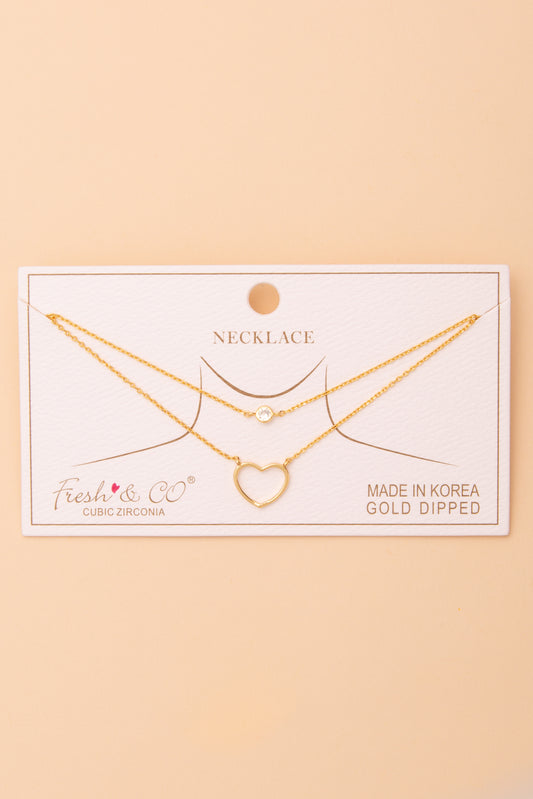 Esther Heart Cutout and Cubic Zirconia Pendant Chain Necklace | Gold