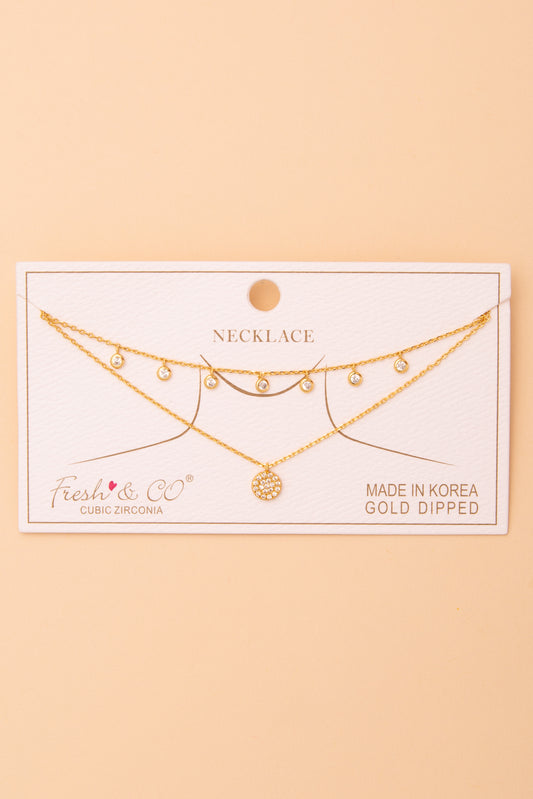 Samantha Cubic Zirconia Pavé Disc Pendant Chain Necklace | Gold