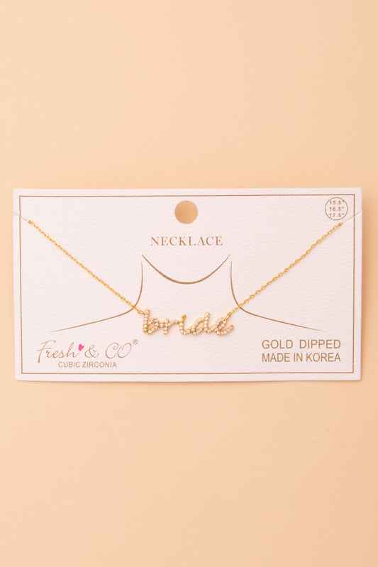 Isabelle Cubic Zirconia Pavé "Bride" Pendant Chain Necklace | Gold