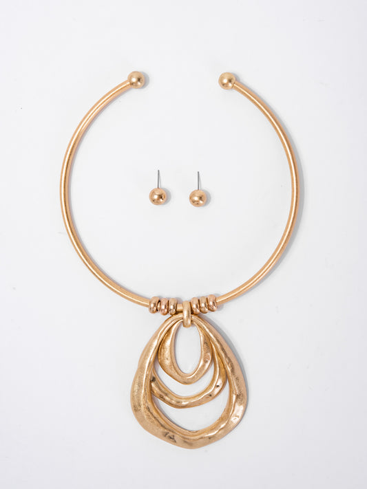 Riley Statement Metal Stone Necklace Set