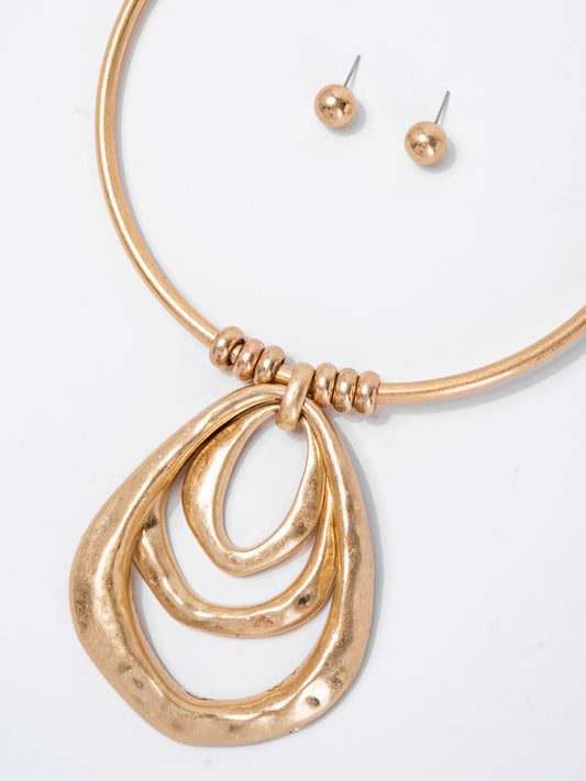 Riley Statement Metal Stone Necklace Set