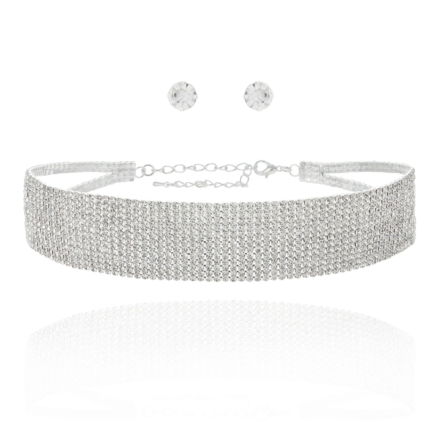 Brooklyn 13-Row Rhinestone Choker & Earring Set