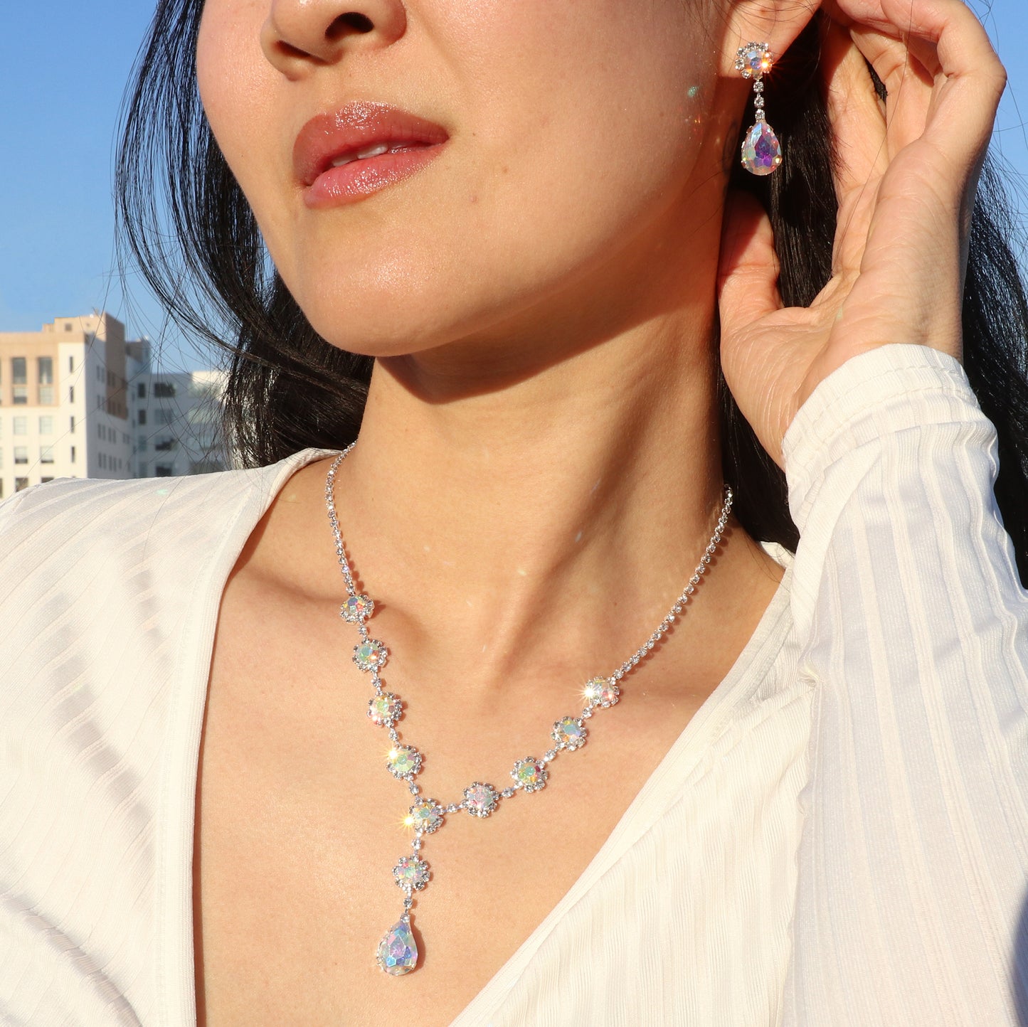 Candace Teardrop Rhinestone Necklace & Earring Set