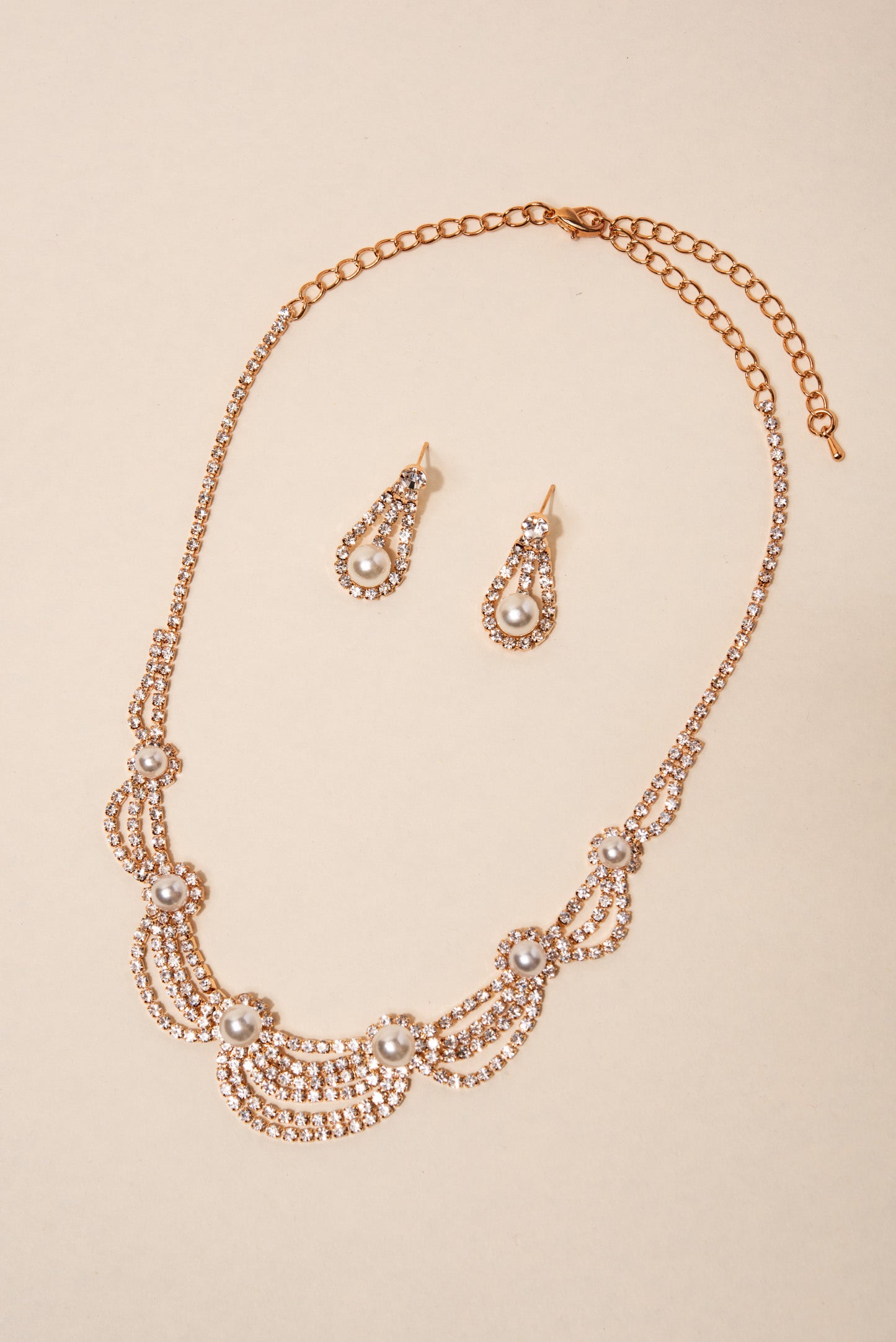 Anastasia Scalloped Rhinestone & Pearls Necklace Set