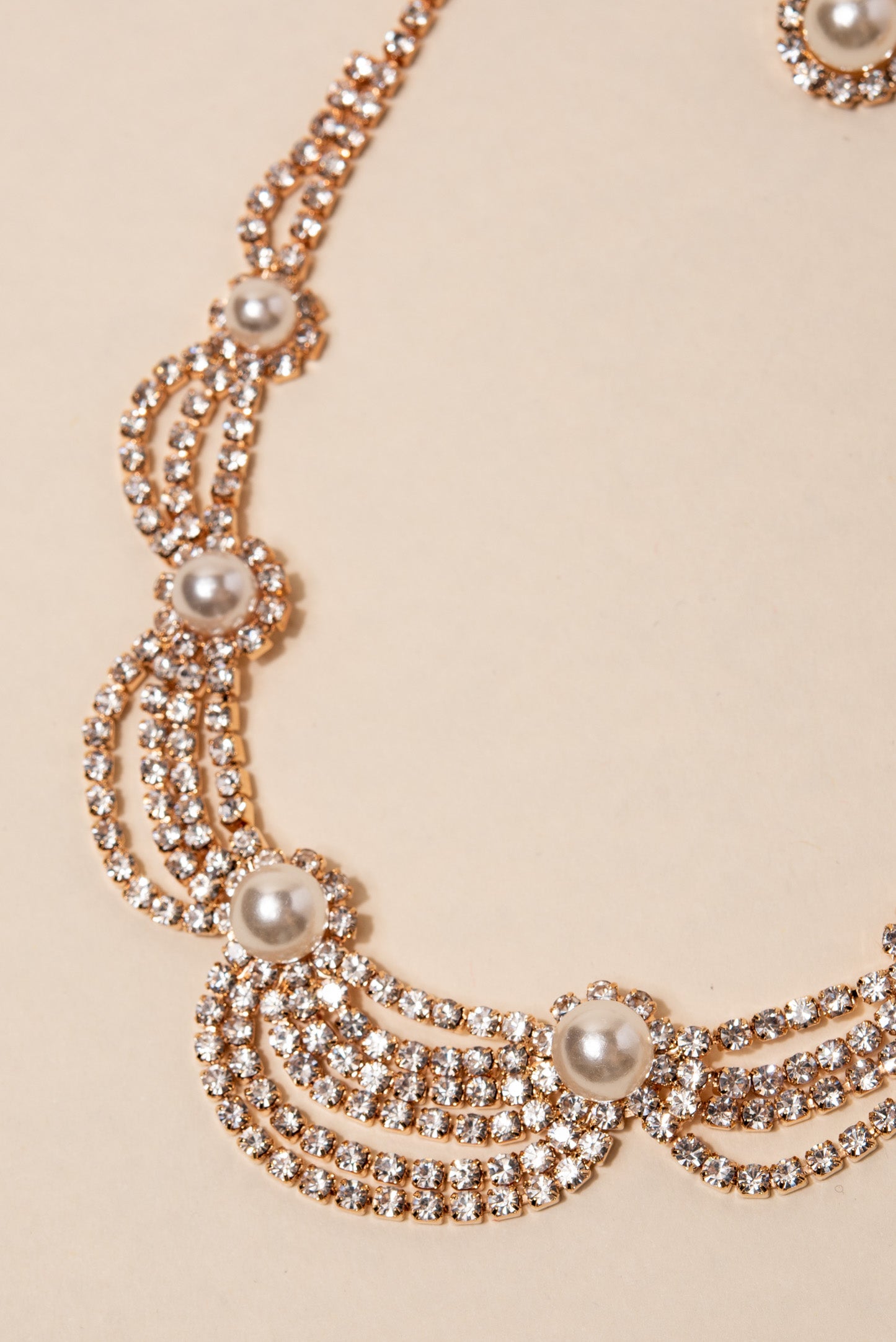 Anastasia Scalloped Rhinestone & Pearls Necklace Set