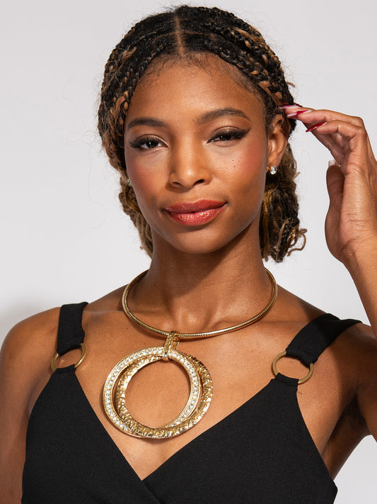 Ruby Large Open Circle Collar Necklace Earring Set