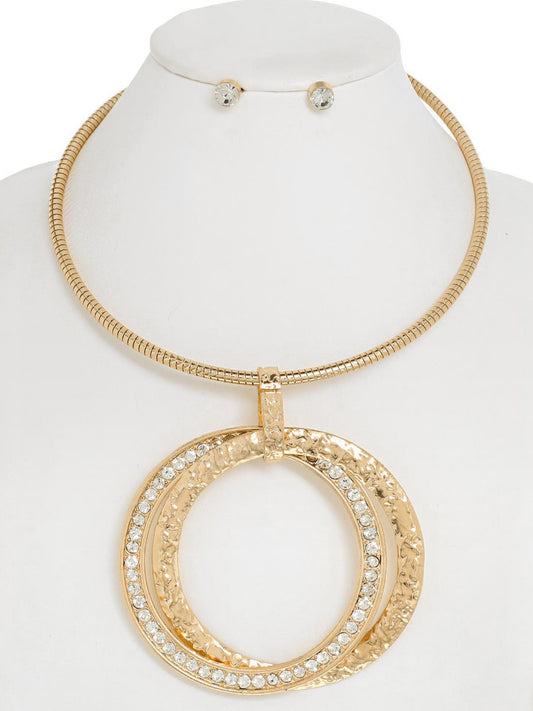 Ruby Large Open Circle Collar Necklace Earring Set | Gold