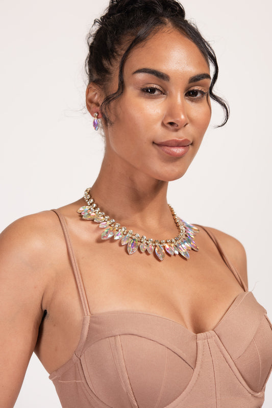 Giselle Marquise Stone Necklace & Earring Set | Gold Iridescent