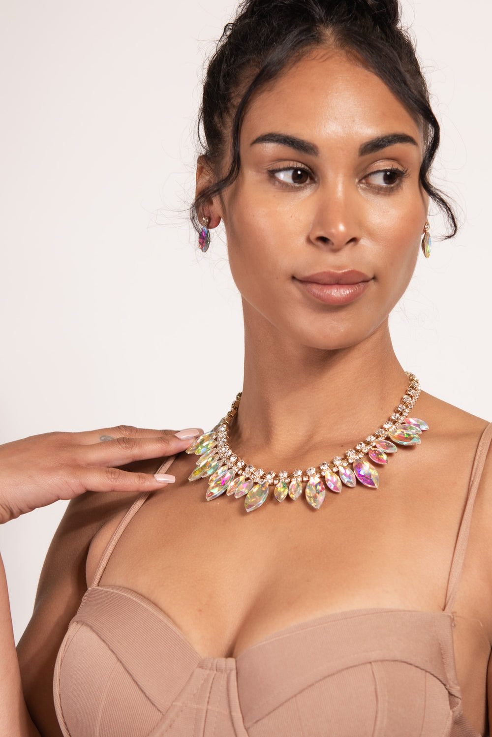 Giselle Marquise Stone Necklace & Earring Set | Gold Iridescent