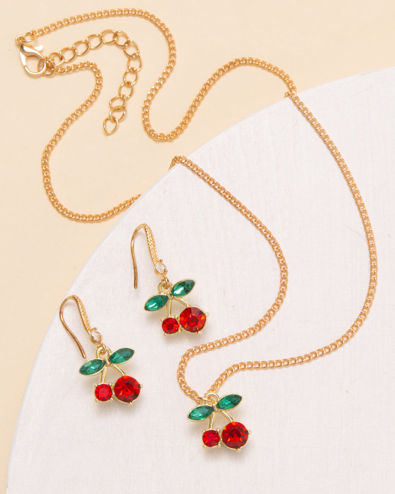 Courtney Cherry Pendant Necklace and Dangle Earring Set
