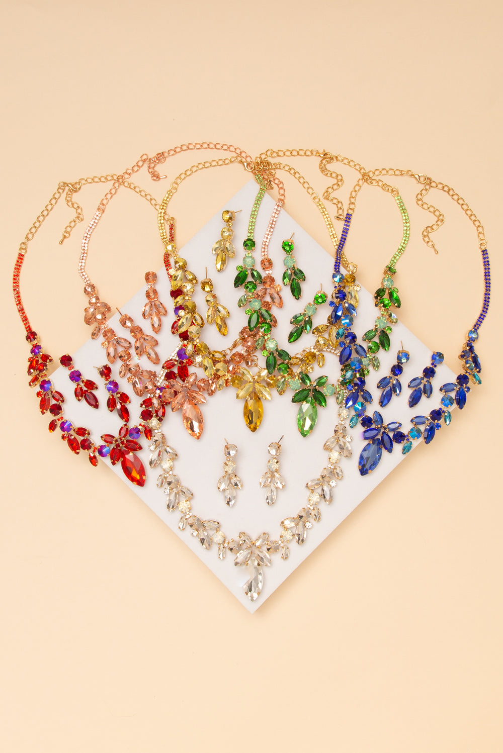 Margaret Floral Marquise Cut Crystal Necklace Earring Set