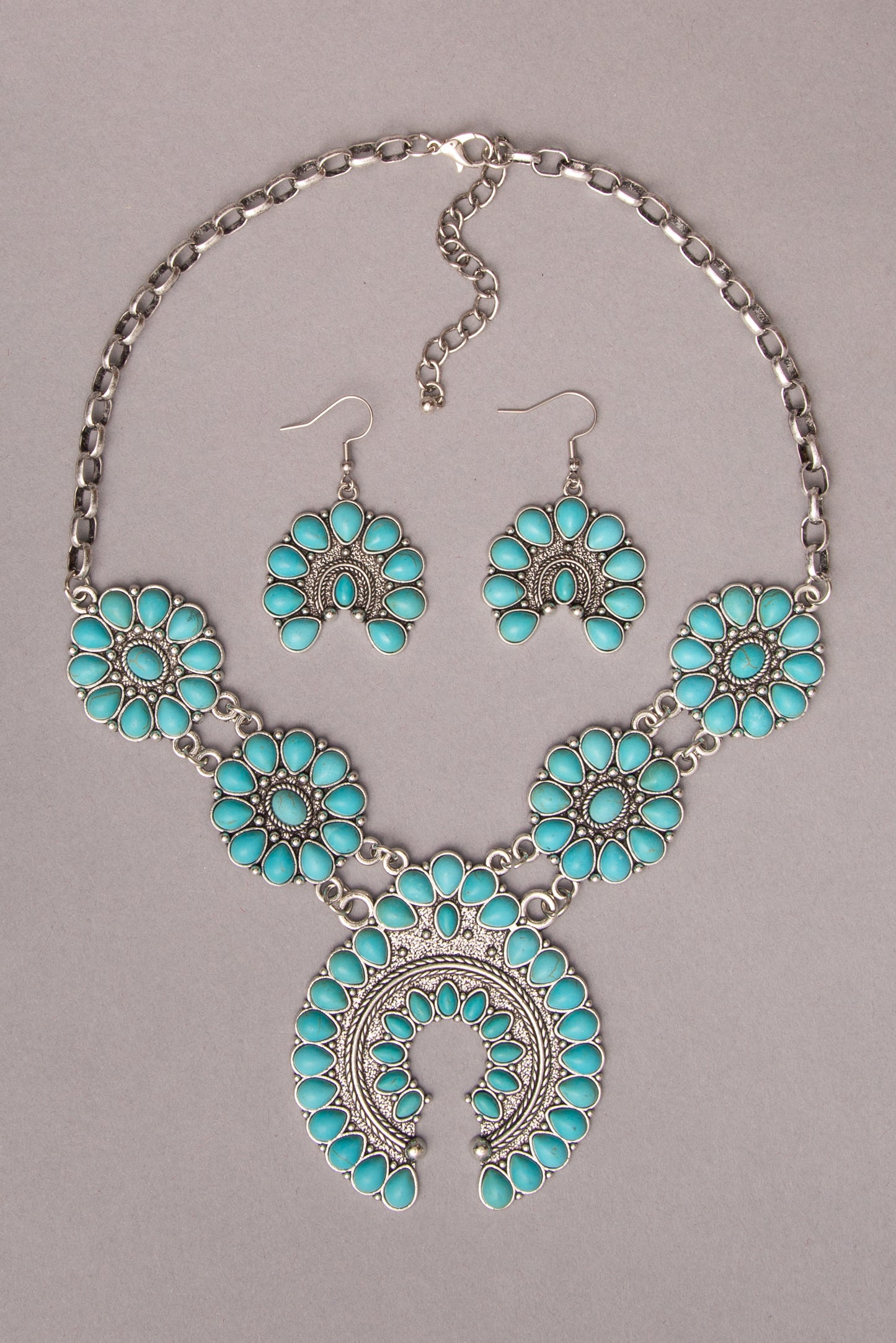 Amber Western Turquoise Blossom Necklace with Matching Earrings