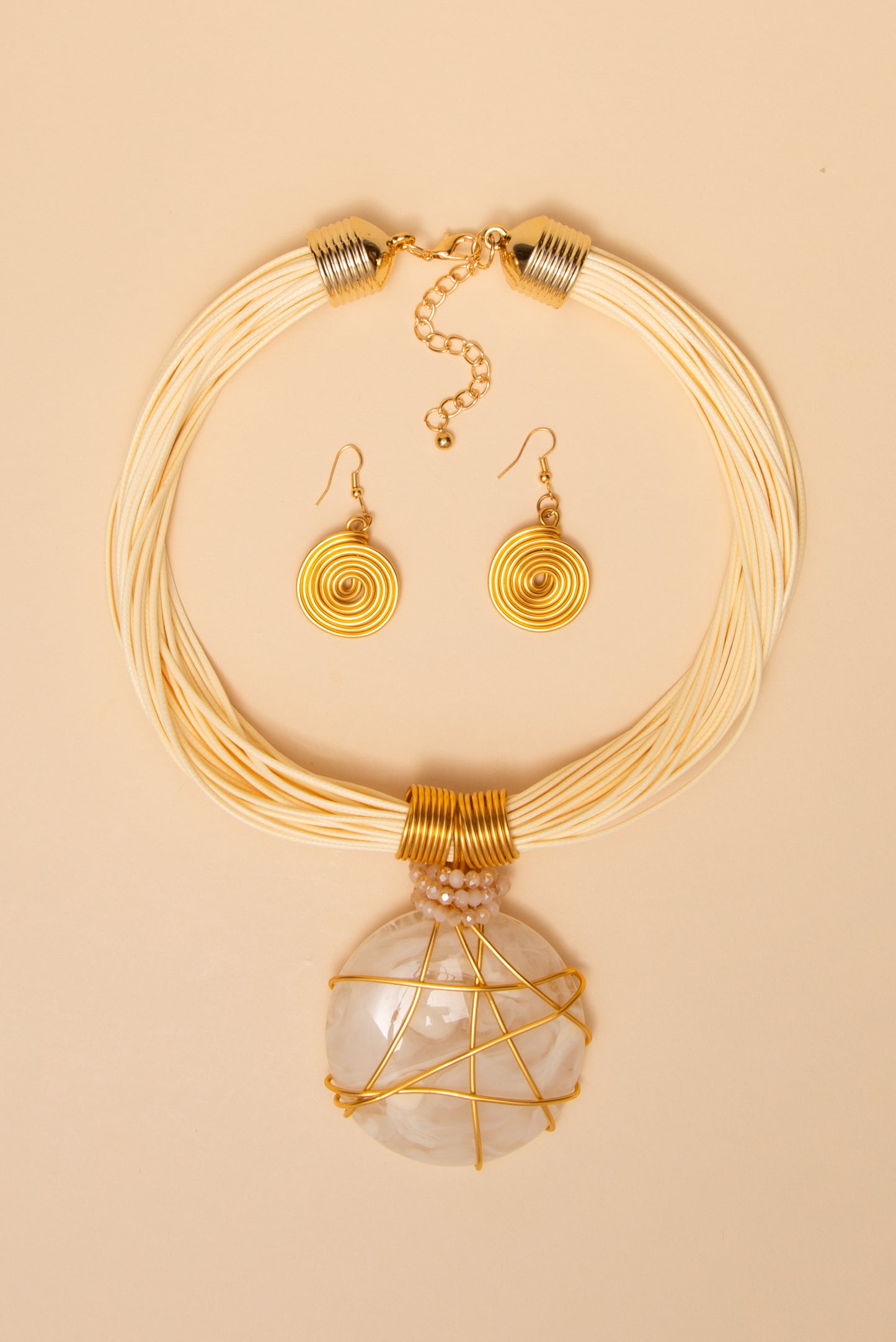 Melody Multi Strand Wired Natural Stone Necklace Set | Ivory