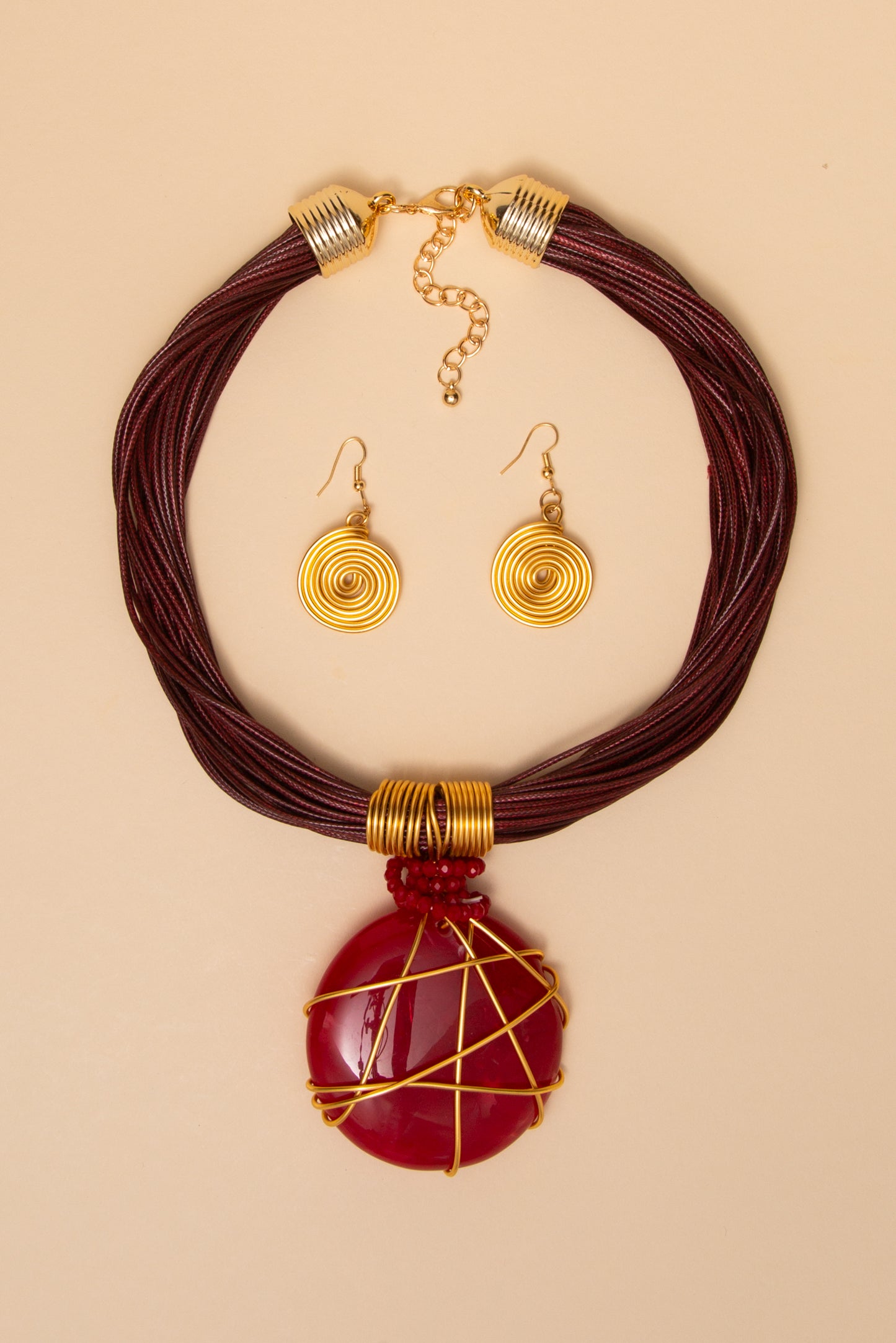 Melody Multi Strand Wired Natural Stone Necklace Set | Red