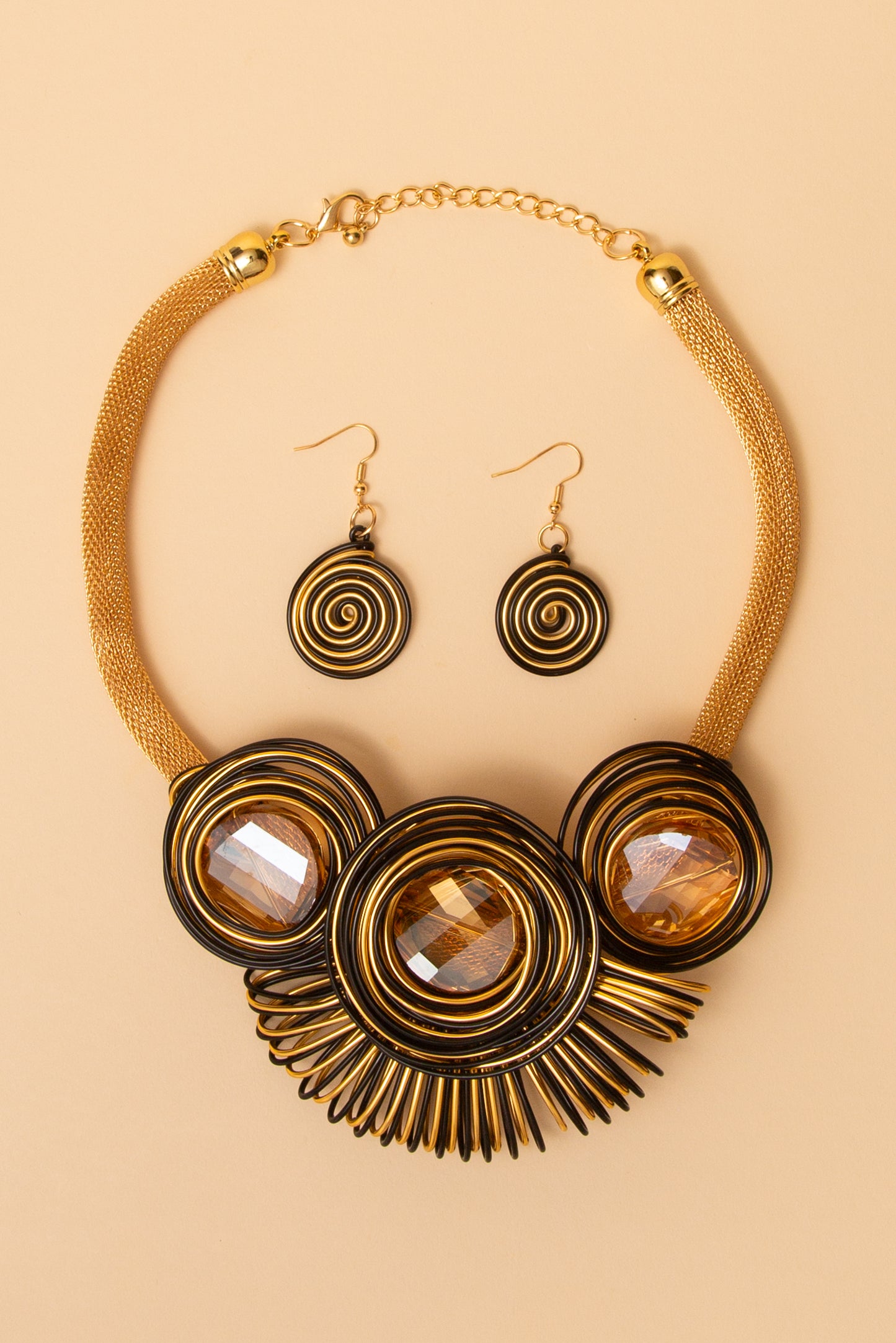 Caroline Spiral Stone Amulet Necklace Set | Copper