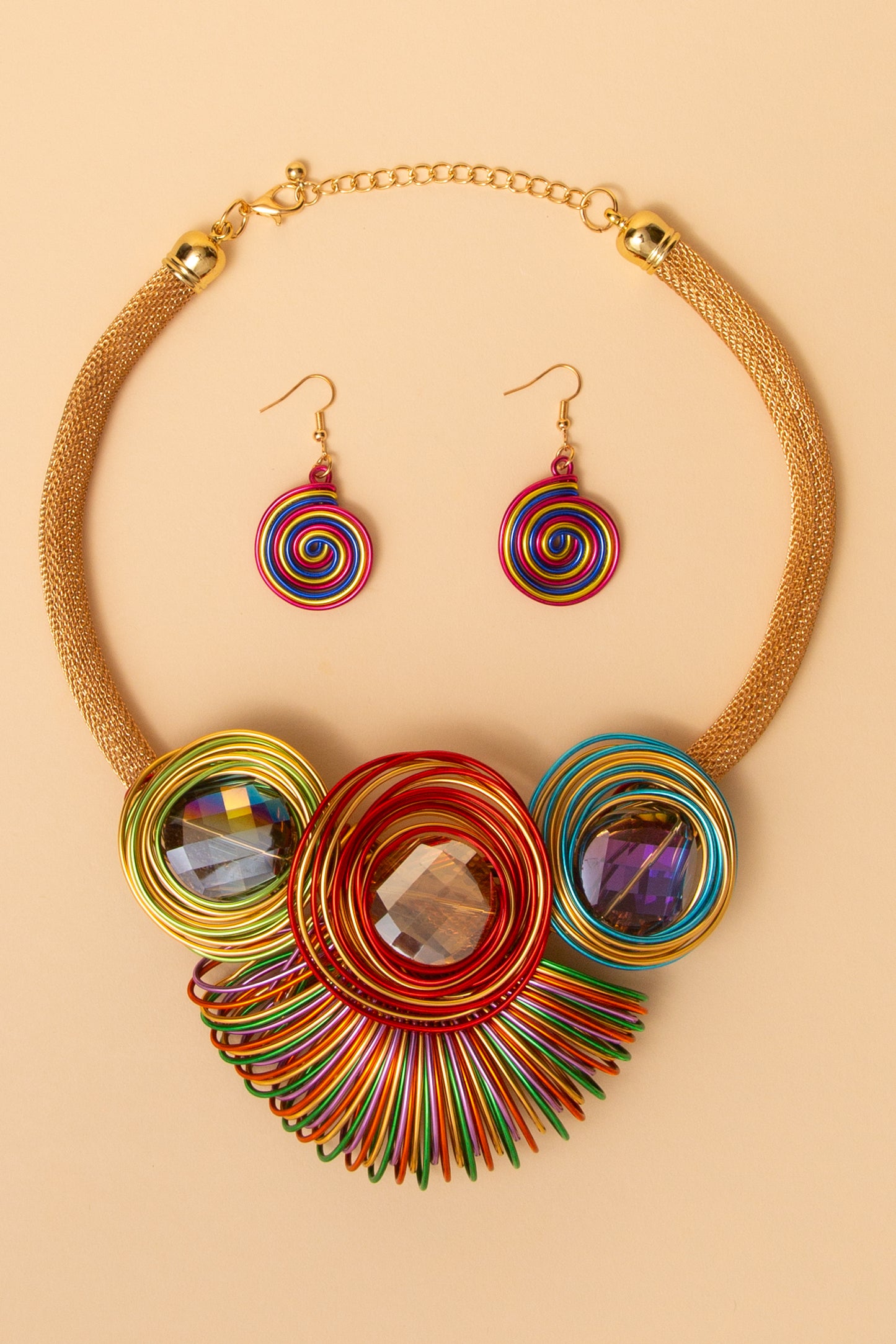 Caroline Spiral Stone Amulet Necklace Set | Multicolor