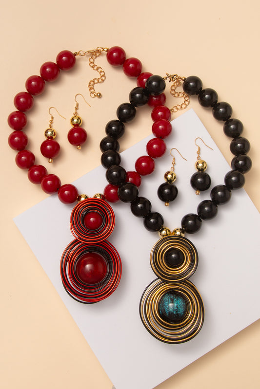 Paulina Statement Wire Ball Pendant Necklace & Earring Set
