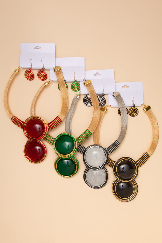 Melody Two Stone Wire Necklace and Earring Set