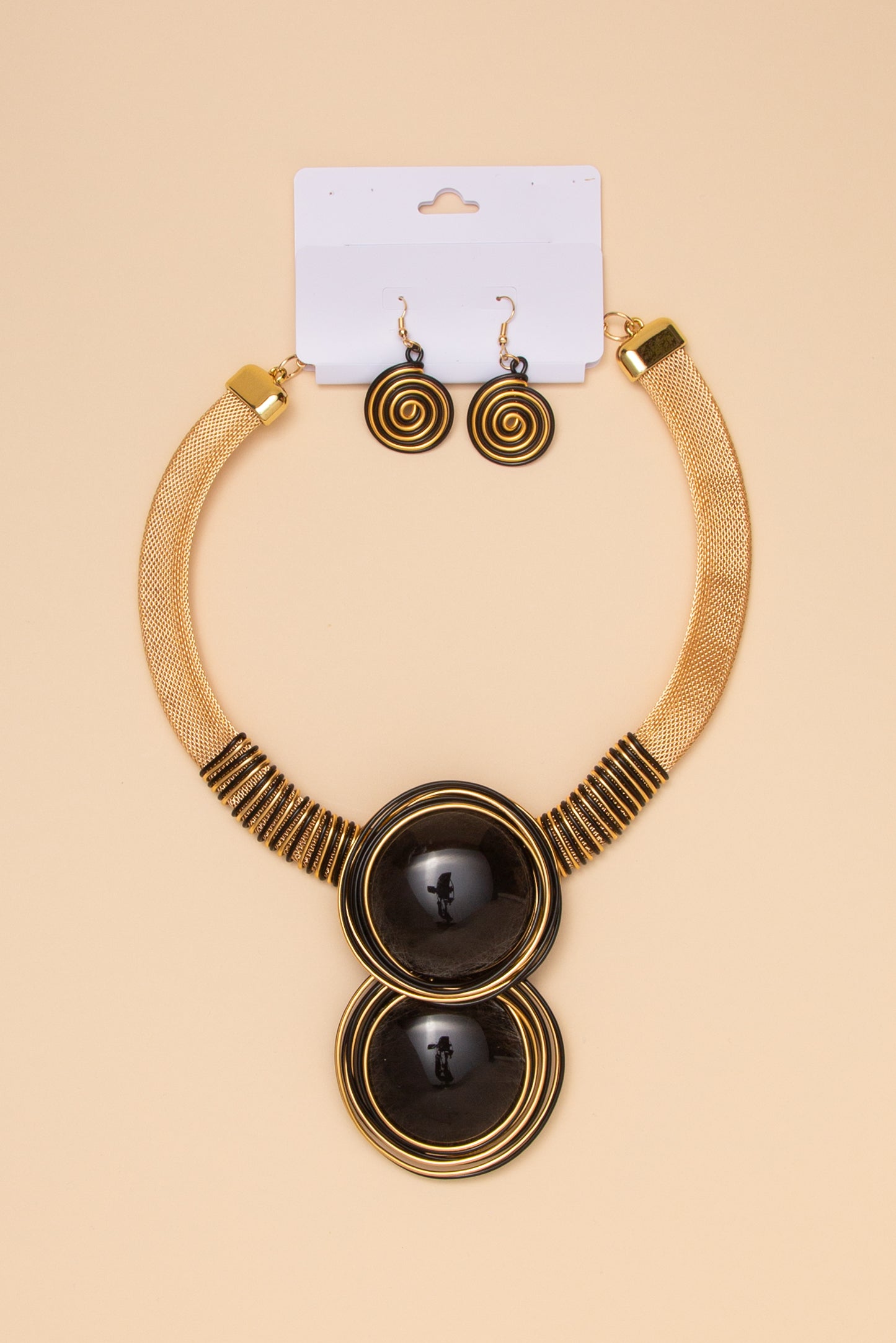 Melody Two Stone Wire Necklace and Earring Set | Black