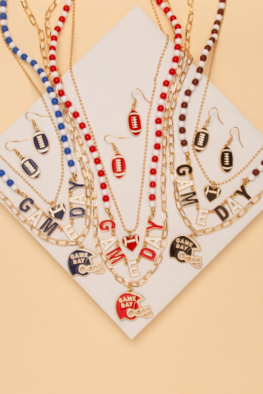 Celeste Game Day Football Heart Necklace Earring Set
