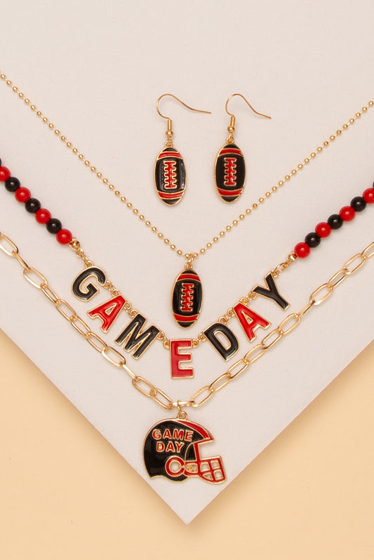 Kylie Game Day Football Necklace Earring Set | Red & Black