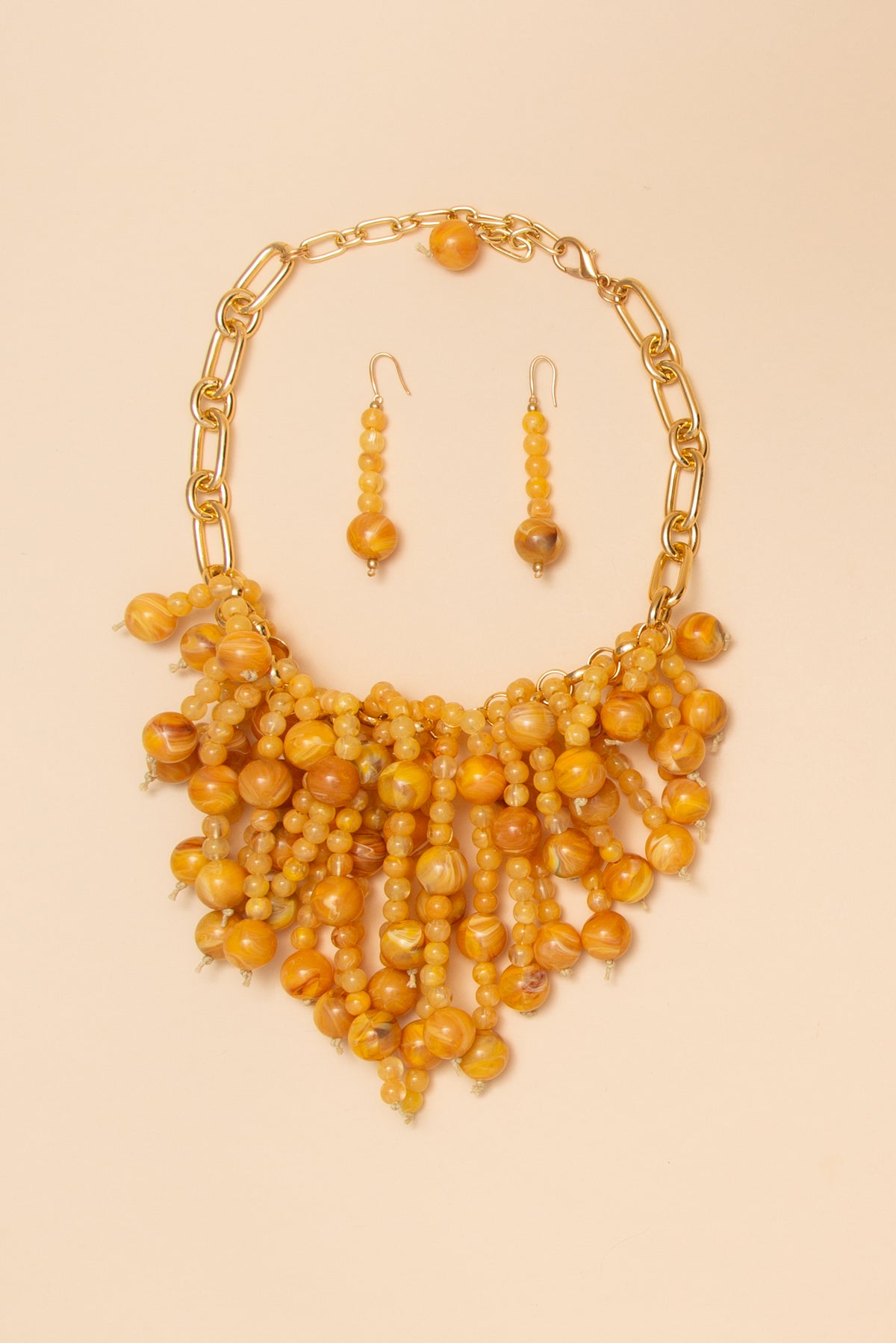 Eliza Beaded Cluster Tassel Necklace Earring Set | Yellow