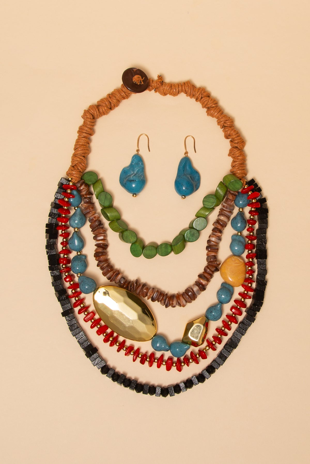 Lori Multi Strand Mixed Bead Necklace Earring Set