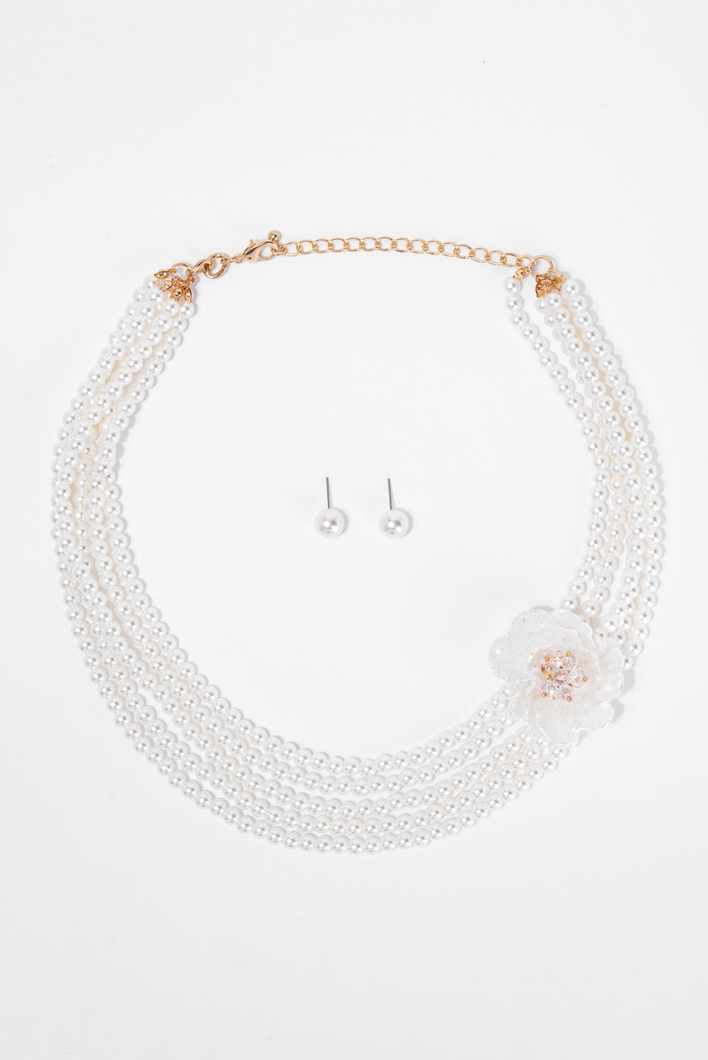 Gianna Pearl with Flower Necklace Set | Cream