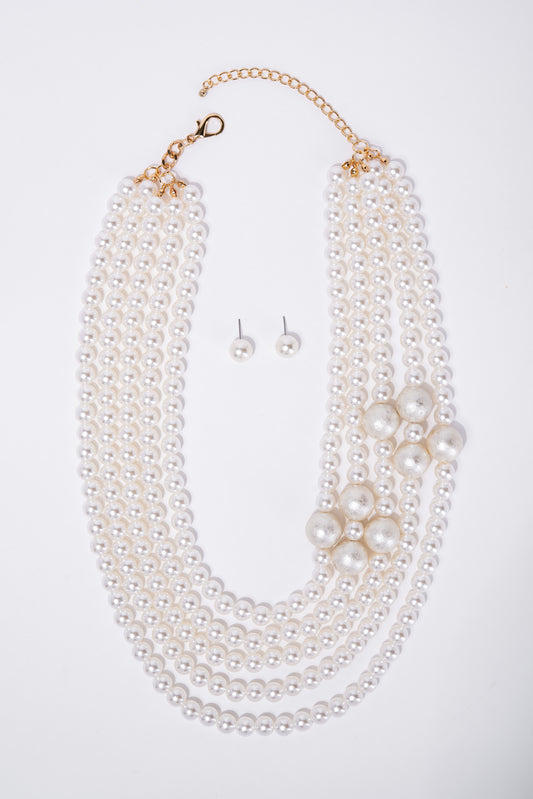 Gigi Pearl 5 Line Necklace Set