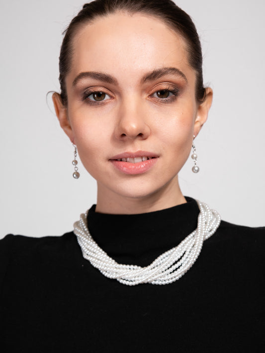 Giovanna 9 Line Pearl Necklace Set | White