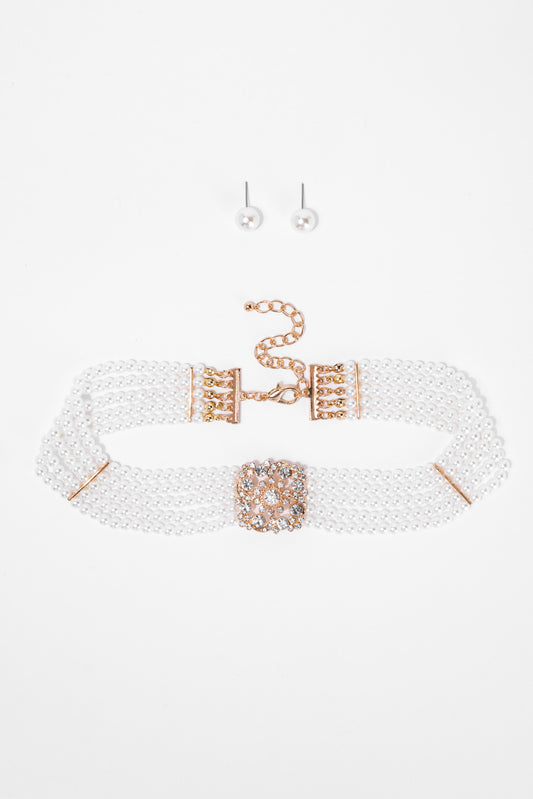 Gillian Pearl 5 Line Choker Necklace Set | Cream