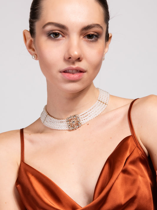 Gillian Pearl 5 Line Choker Necklace Set | Cream