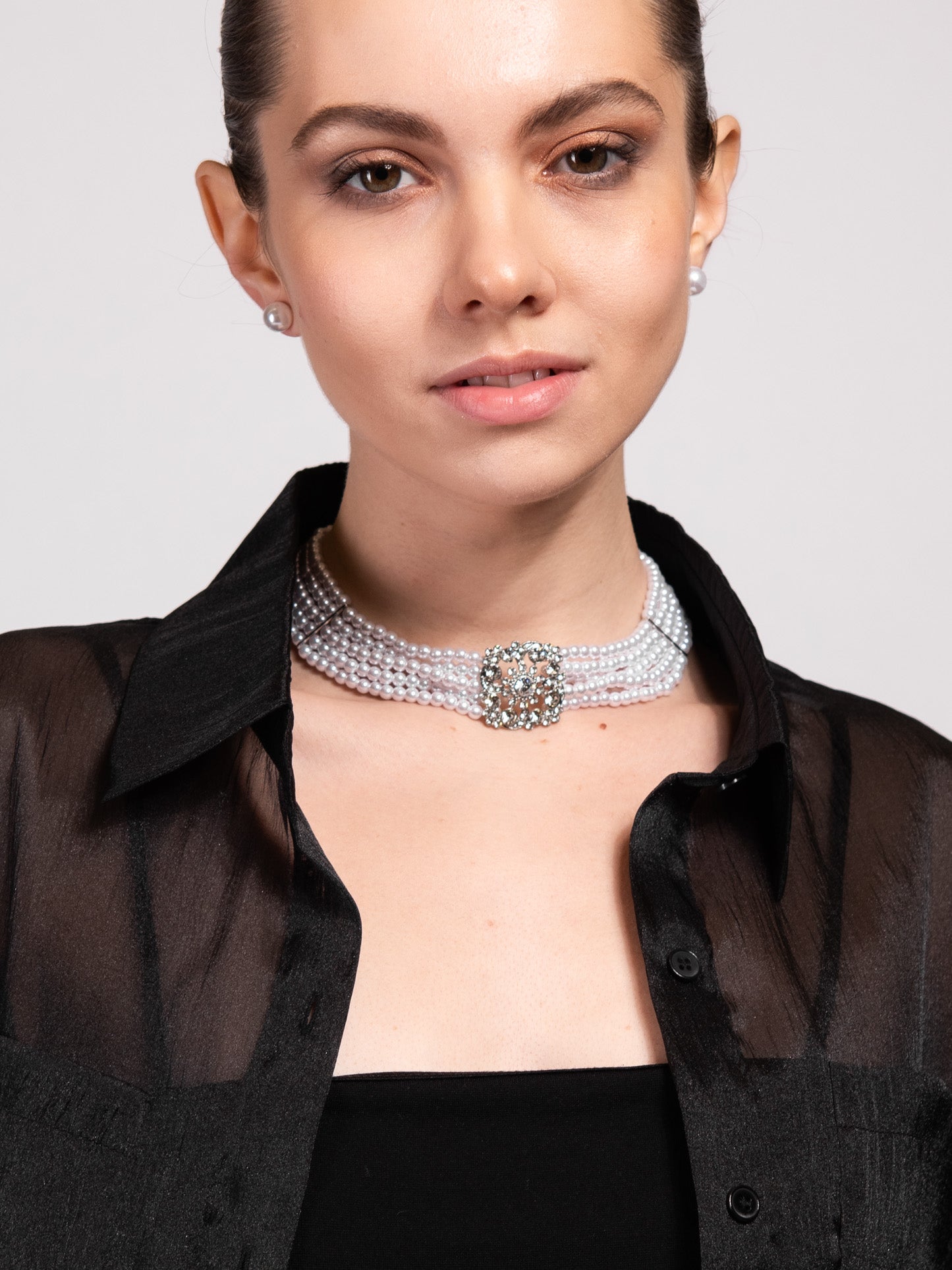 Gillian Pearl 5 Line Choker Necklace Set