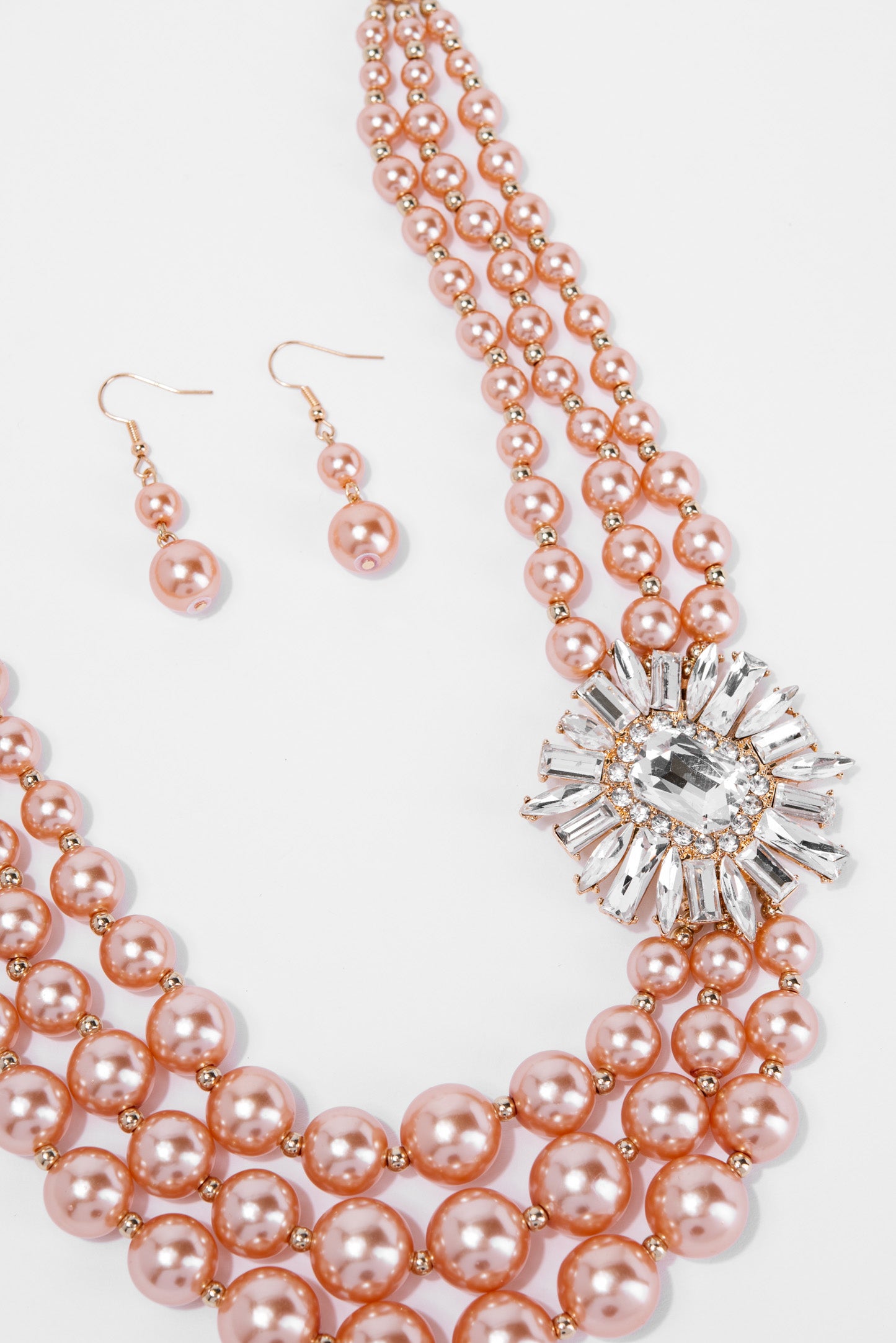 Giselle 3 Line Pearl Rhinestone Necklace Set