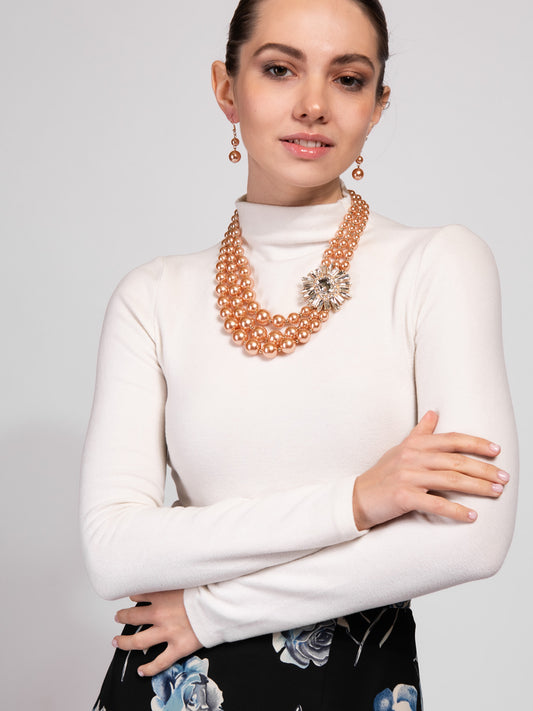 Giselle 3 Line Pearl Rhinestone Necklace Set | Rose Gold