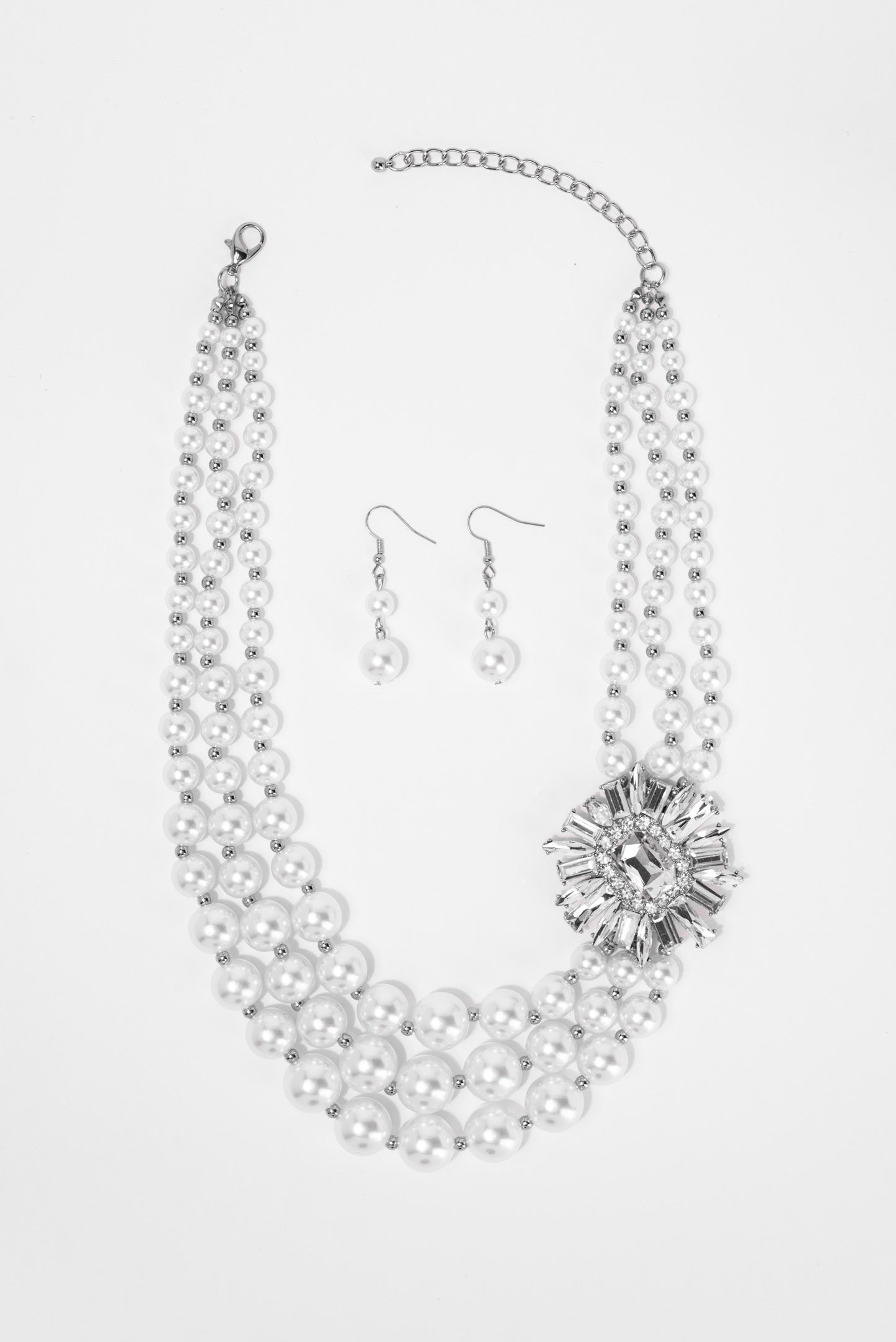 Giselle 3 Line Pearl Rhinestone Necklace Set