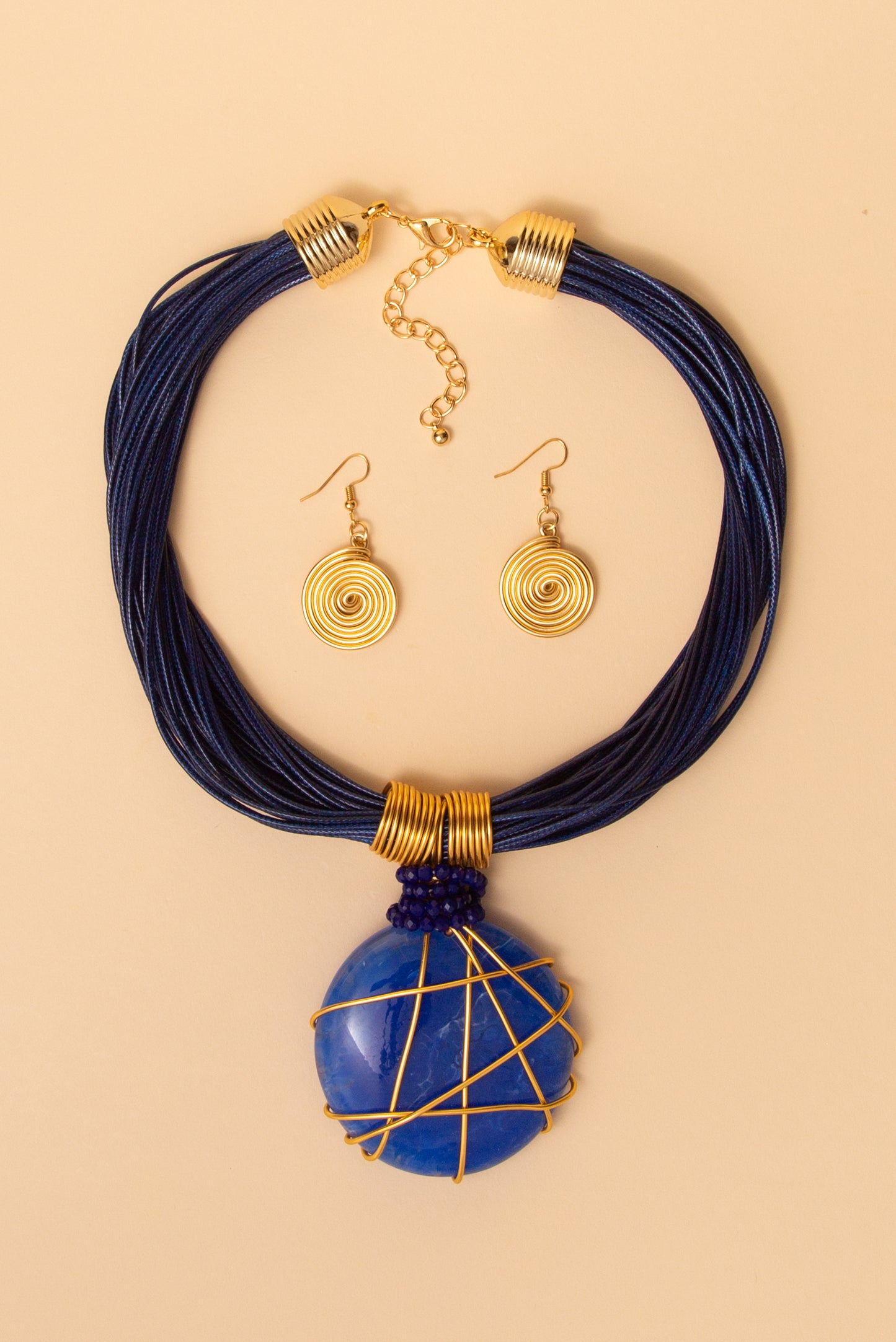 Quinn Multi Strand Wired Natural Stone Necklace Set | Blue
