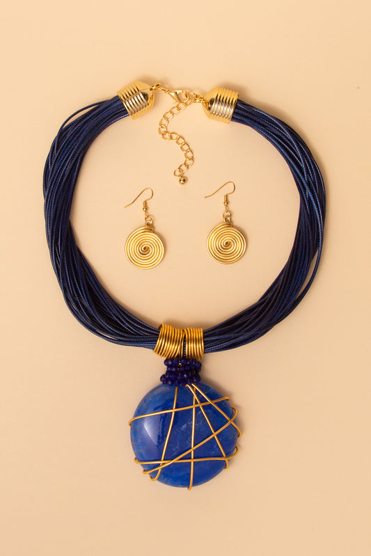 Quinn Multi Strand Wired Natural Stone Necklace Set | Blue
