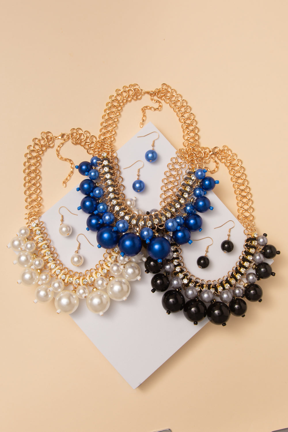 Kelsey Multi-Strand Crystal Pearl Necklace Set with Hook Earrings