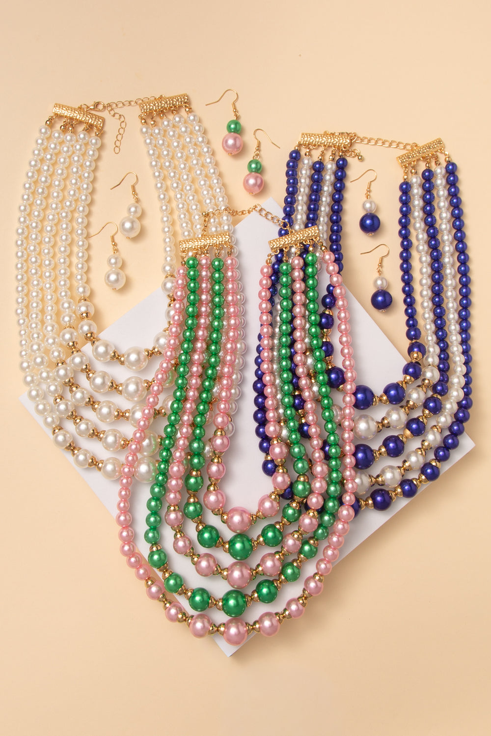 Tara Multi-Strand Pearl Necklace & Earring Set