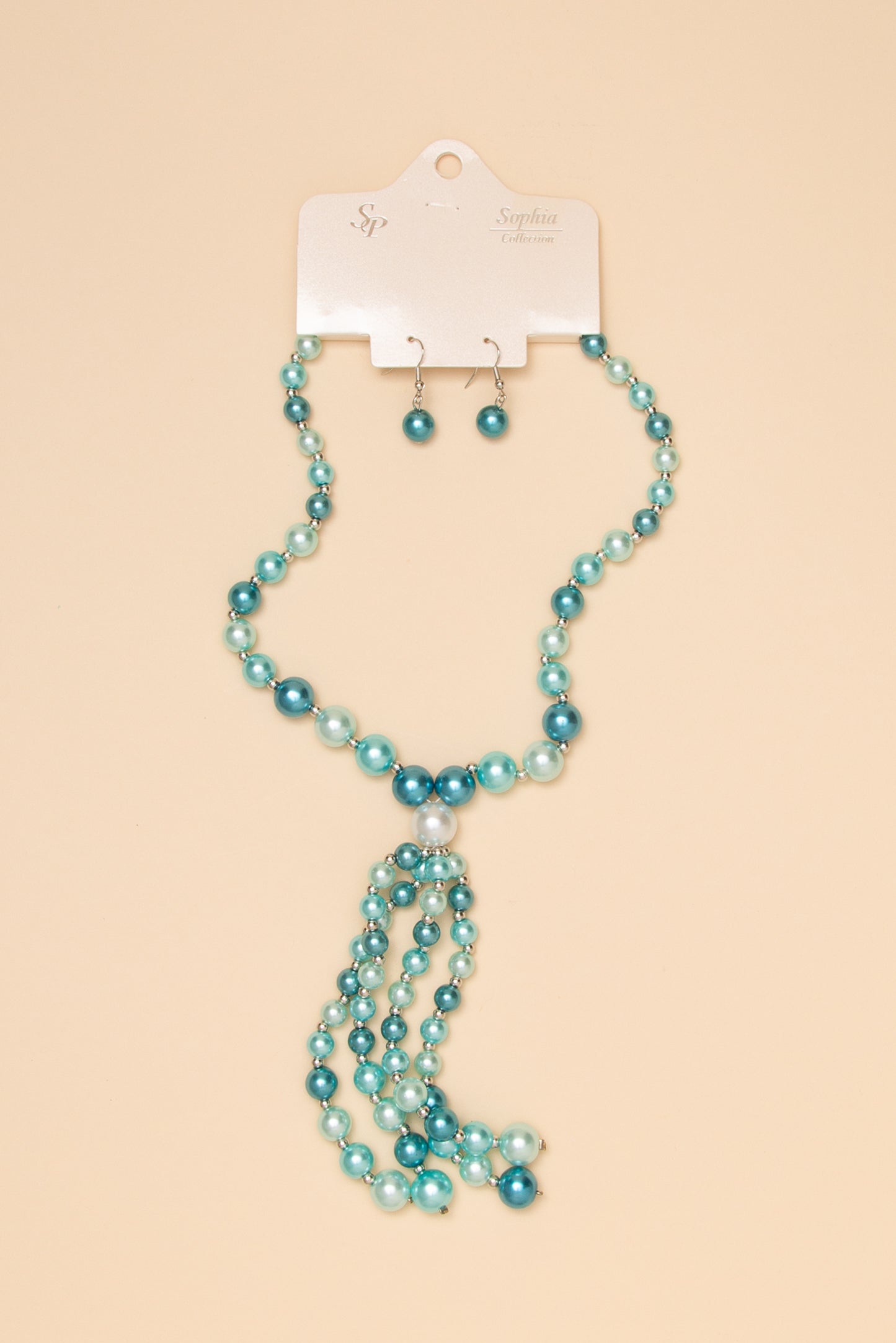 Sienna Multicolor Pearl Tassel Necklace and Earring Set | Aqua