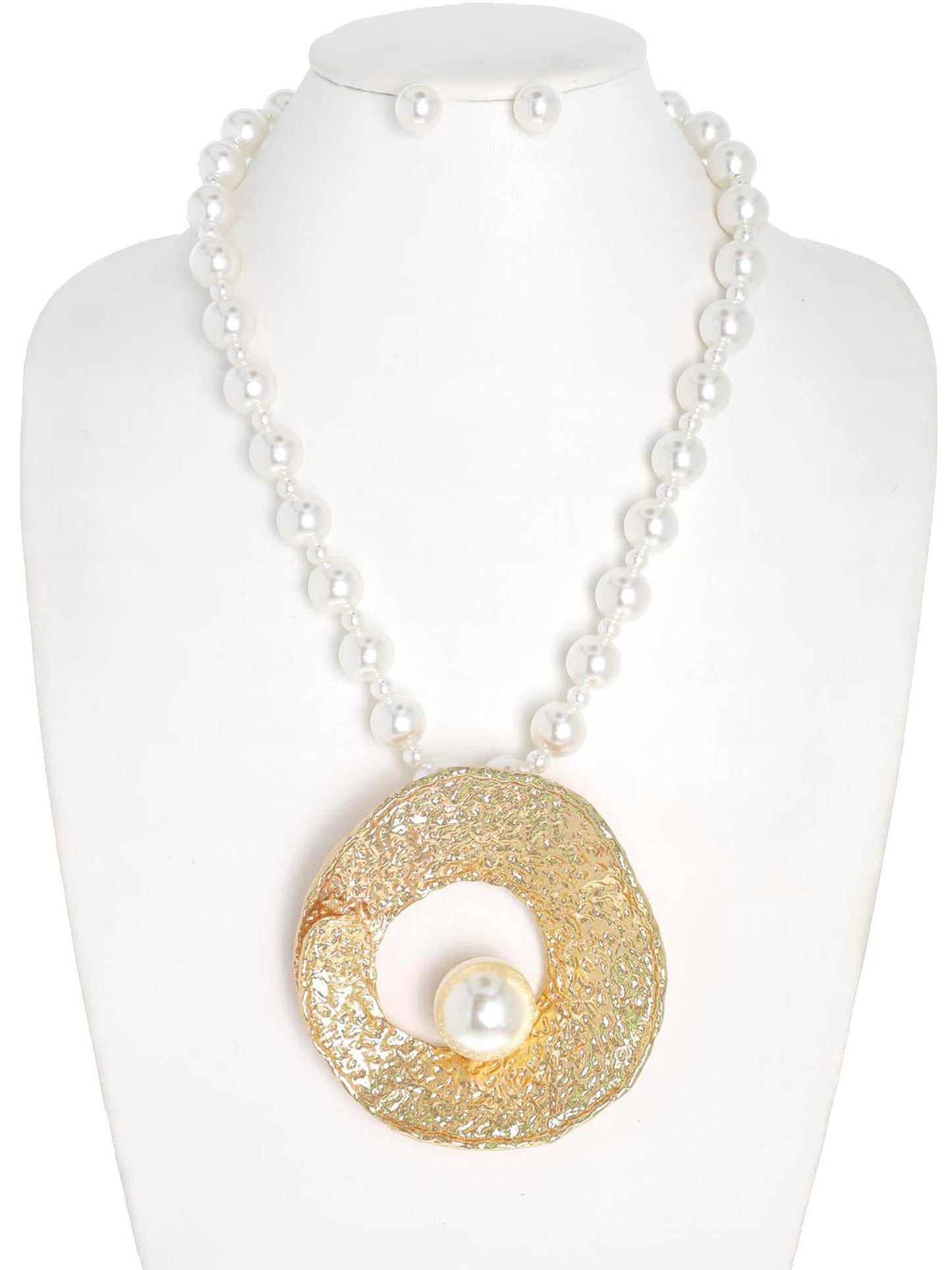 Anya Pearl Open Circle Large Pendant Necklace Set