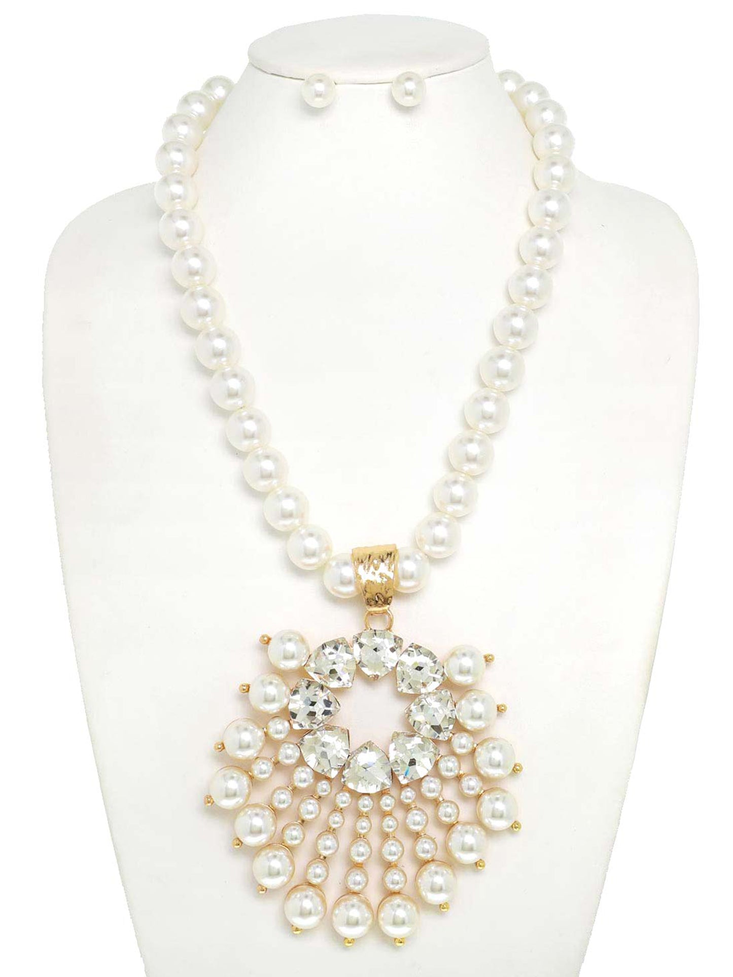 Jenna Pearl Strand Sunburst Gemstone Necklace Set