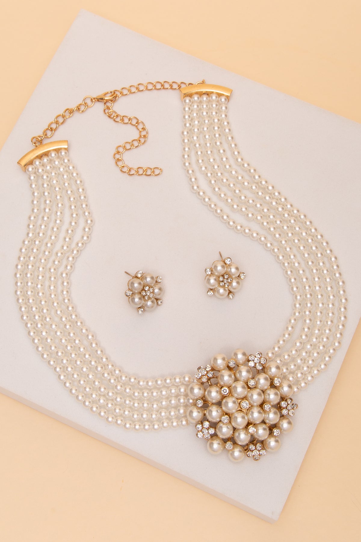 Alice Multi Strand Pearl Necklace Earring Set